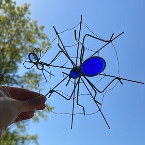 Blue Stained Glass Spider Sun Catcher